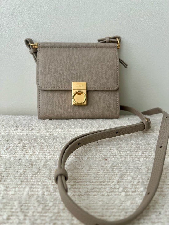 Polene Handbags - Numero Sept Wallet- Taupe Crossbody Shoulder Bag with Gold Hardware (New)